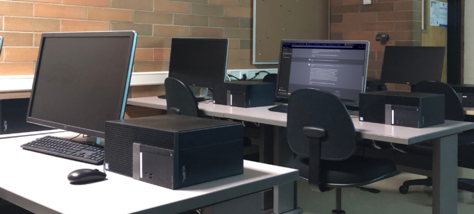 Screen displaying ChatGPT in a NAIT computer lab